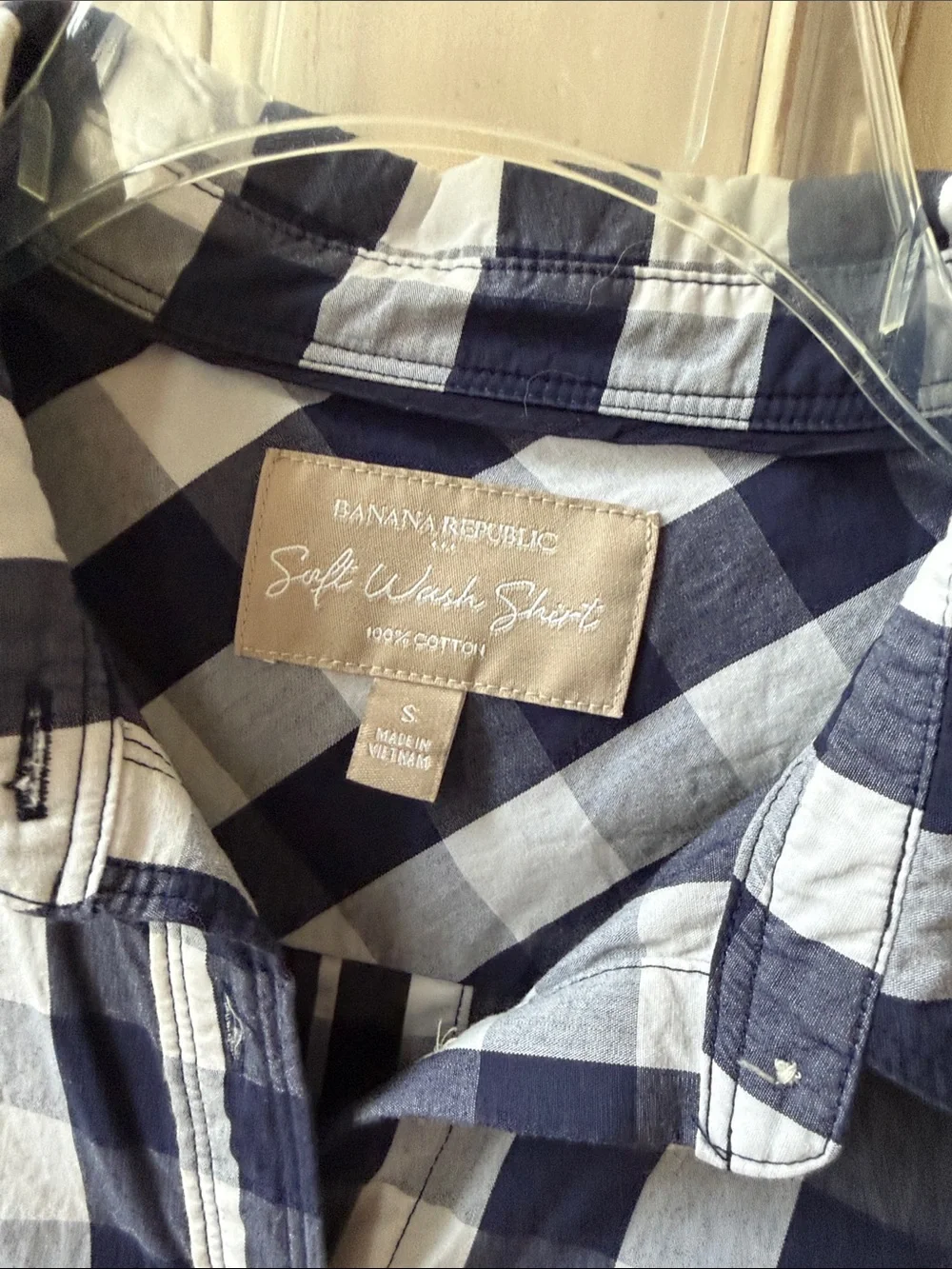 Banana Republic Navy and White Gingham Button-Down Shirt